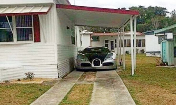 image of a bugatti parked in a trailer park