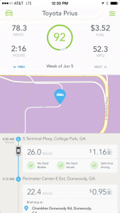 The app, now showing the driving score instead of the discount because I waited until after the 90 days to take the screenshot.