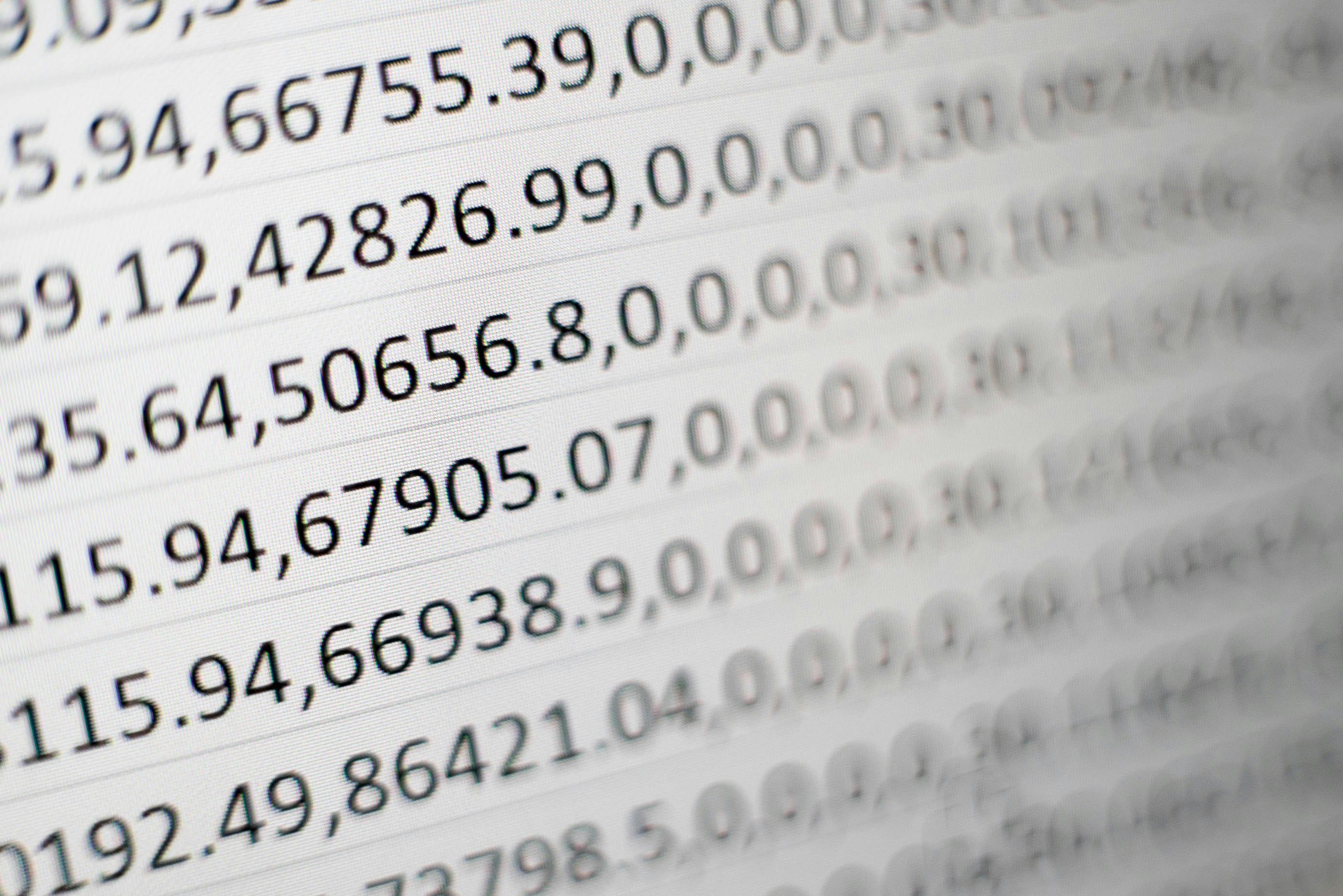 a shot of an excel spreadsheet showing lines of numerical data