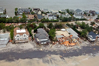 Aerial view of beachfront homes destroyed by Hurricane Sandy's storm surge, New Jersey coast, October 30, 2012. Photo: U.S. Air Force, Master Sgt. Mark C. Olsen.
